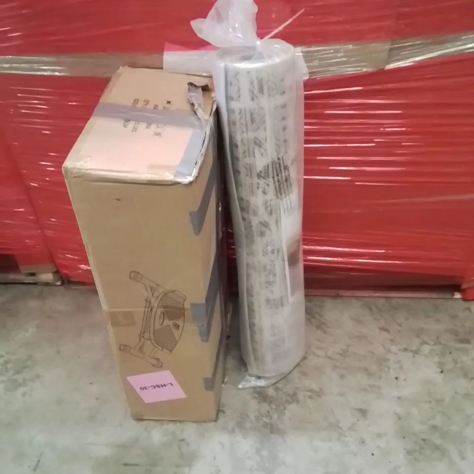 PALLET OF ASSORTED HOUSEHOLD GOODS AND PRODUCTS TO INCLUDE;AREA RUG,GYM EQUIPMENT