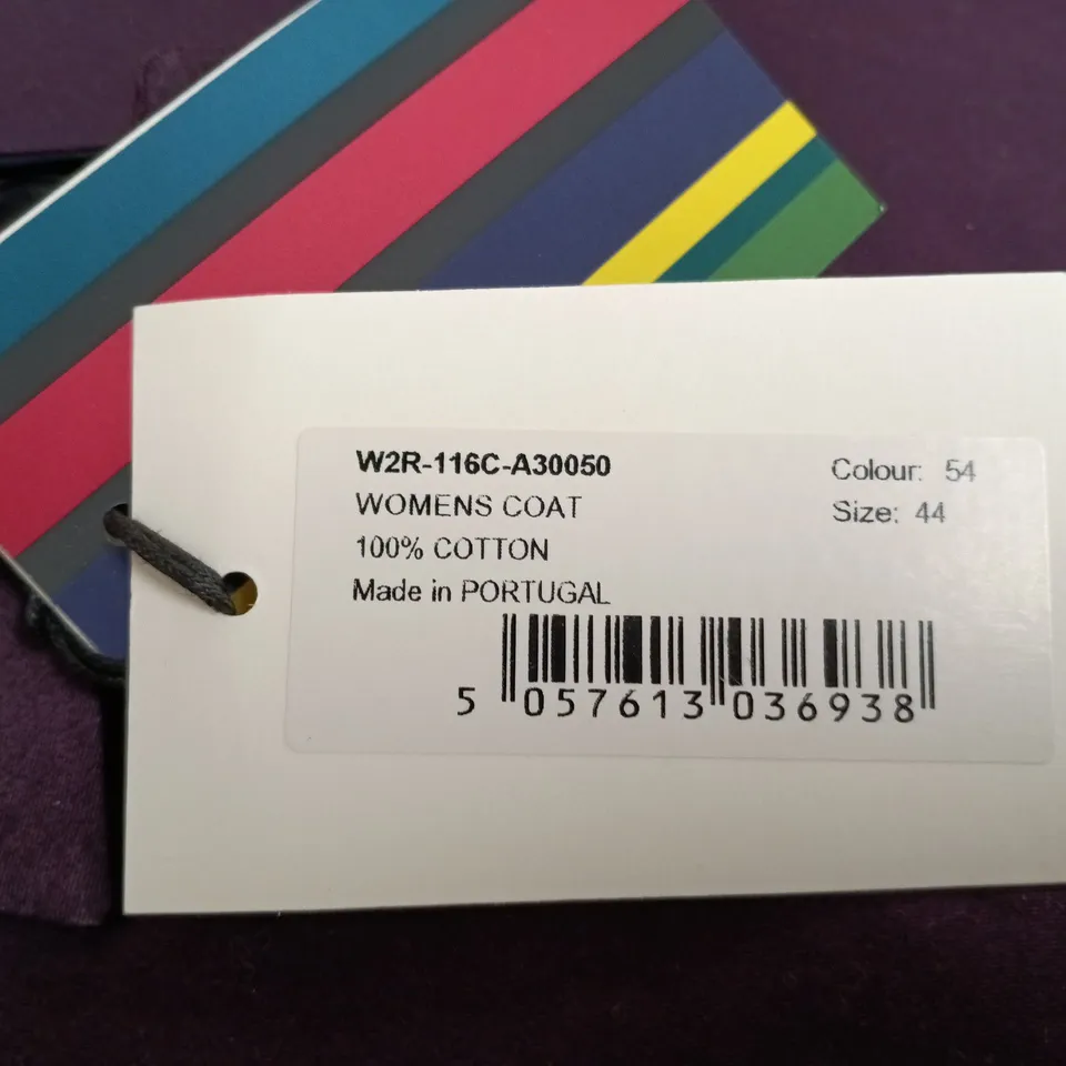 PAUL SMITH WOMEN'S COAT – PURPLE, 100% COTTON, UK SIZE 12 (EU 44), MADE IN PORTUGAL