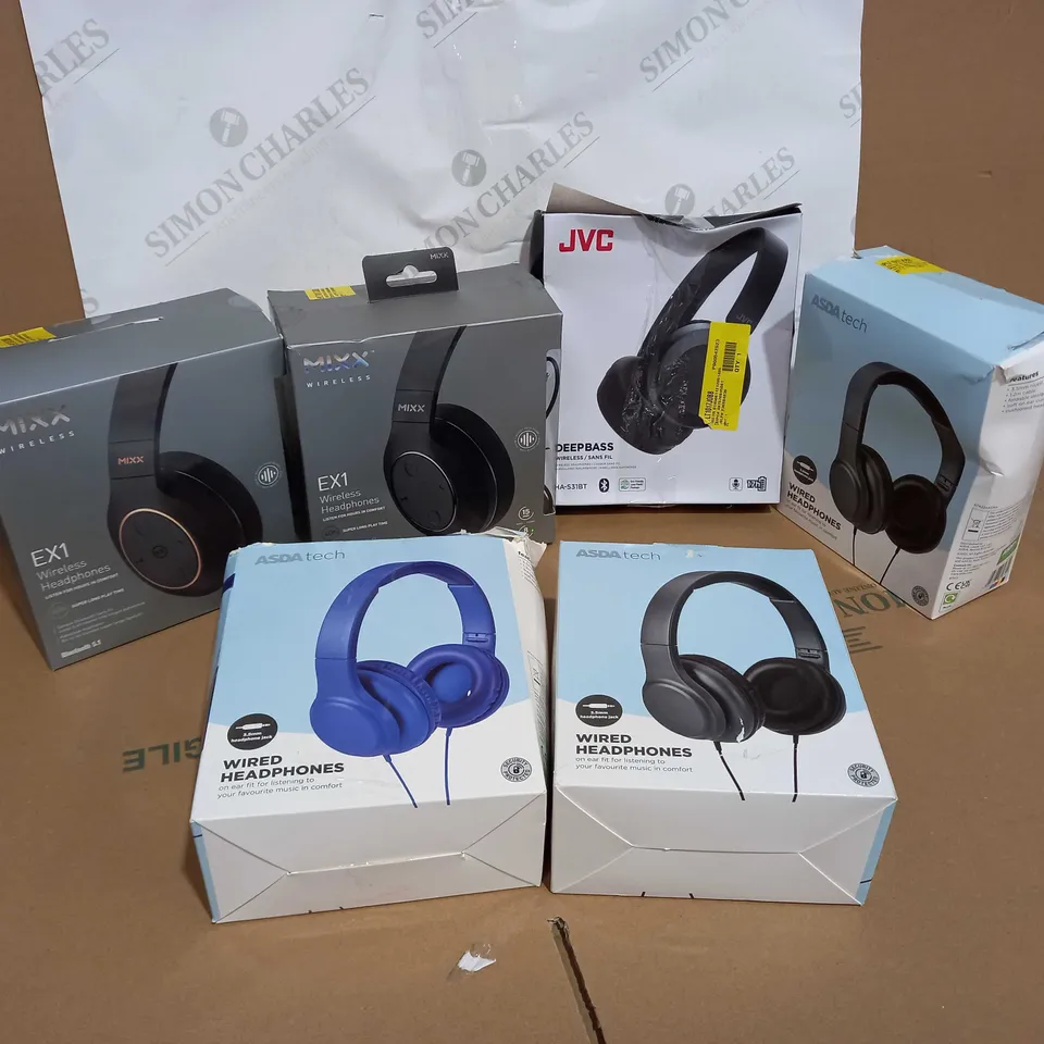 6 ASSORTED WIRED/WIRELESS HEADPHONES