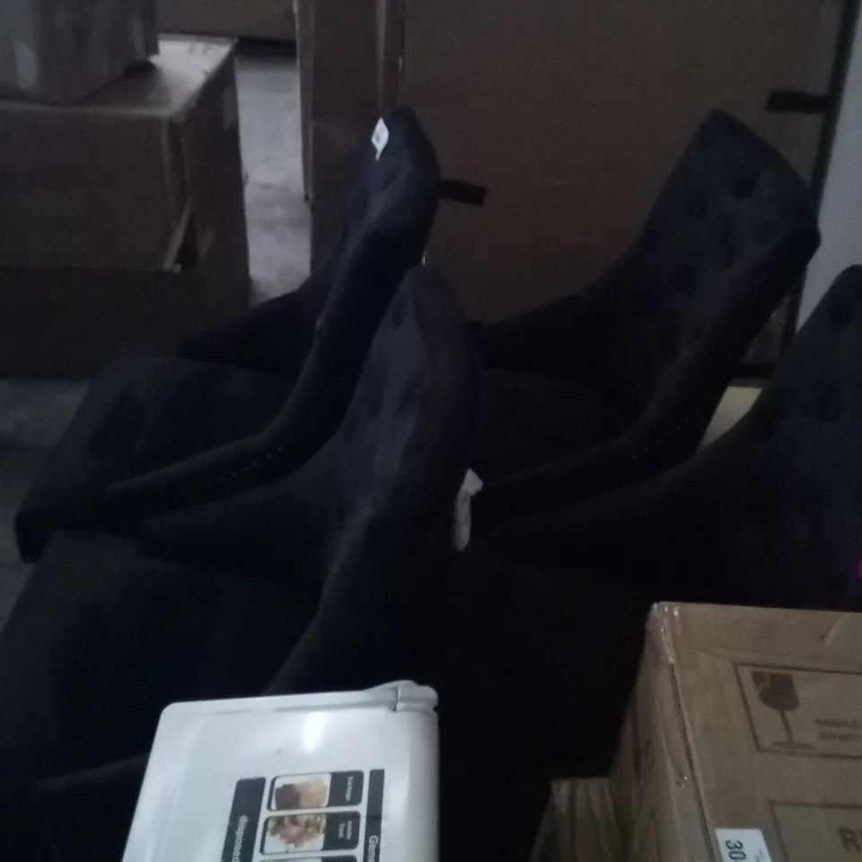 APPROXIMATELY 4 BLACK VELVET EFFECT BUTTON BACK DINING CHAIRS WITH STUDDED DETAIL