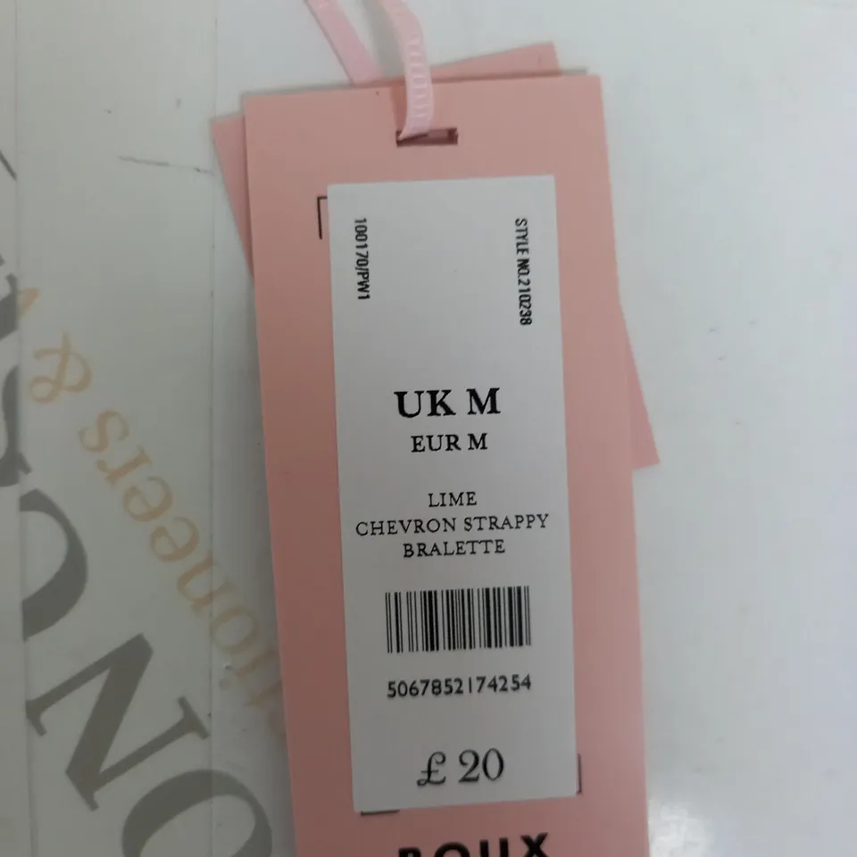 BOUX LOUNGE CHEVRON STRAPPY BRALETTE IN LIME - SIZE EU MEDIUM 