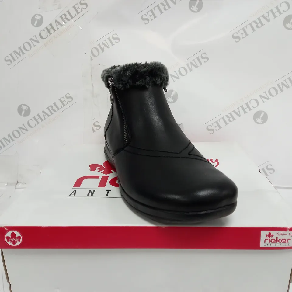 BOXED RIEKER FUR CUFF BOOTS, BLACK - SIZE 6.5