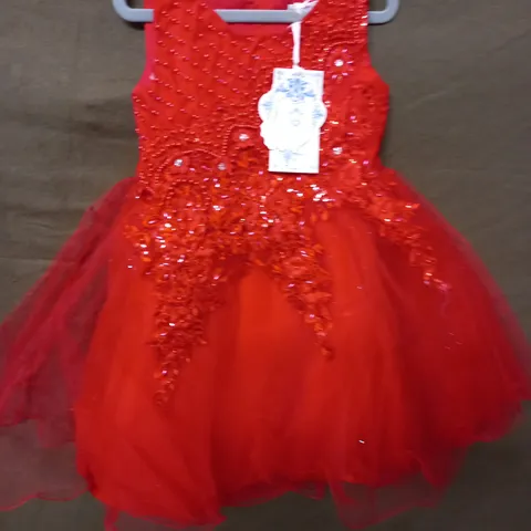 XIN YU RED EMBELLISHED KIDS OCCASIONAL DRESS - 4