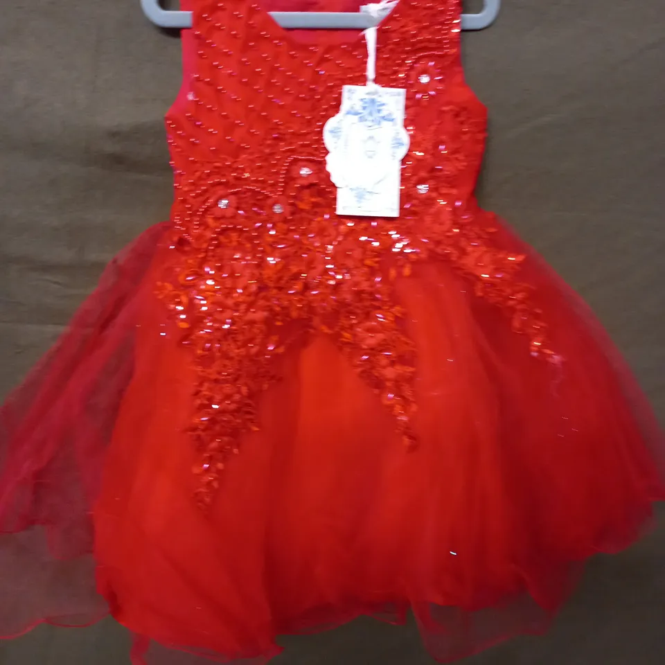 XIN YU RED EMBELLISHED KIDS OCCASIONAL DRESS - 4