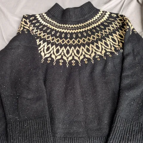 JOULES KNITTED NORDIC PATTERN JUMPER – BLACK & GOLD, UK 16