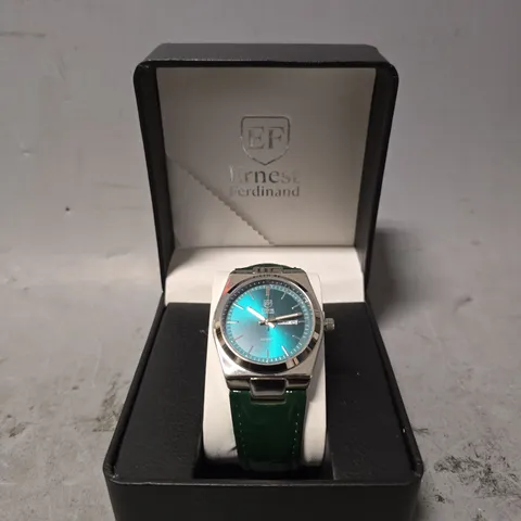 ERNEST FERDINAND WATCH β DAY DATE CALENDAR DIAL β LEATHER STRAP β 3ATM WATER RESISTANT - GIFT BOX
