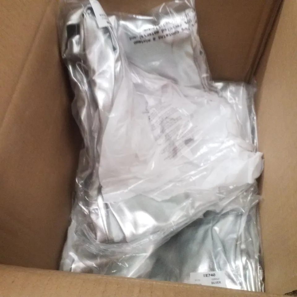 BOX CONTAINING APPROXIMATELY 8 BRAND NEW JD WILLIAMS SILVER PU STRAIGHT TROUSERS - SIZE 18