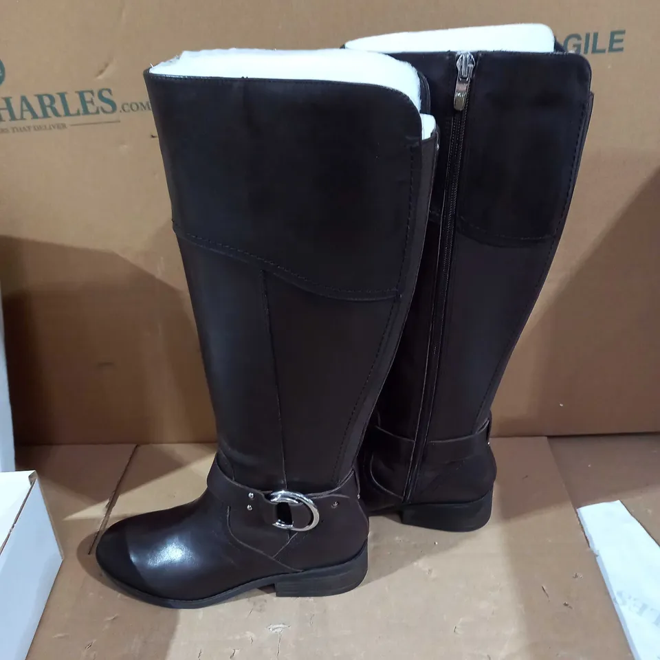 MARC FISHER GLILA KNEE HIGH BOOT WIDE CALF BLACK LEATHER BOOTS - UK 5.5