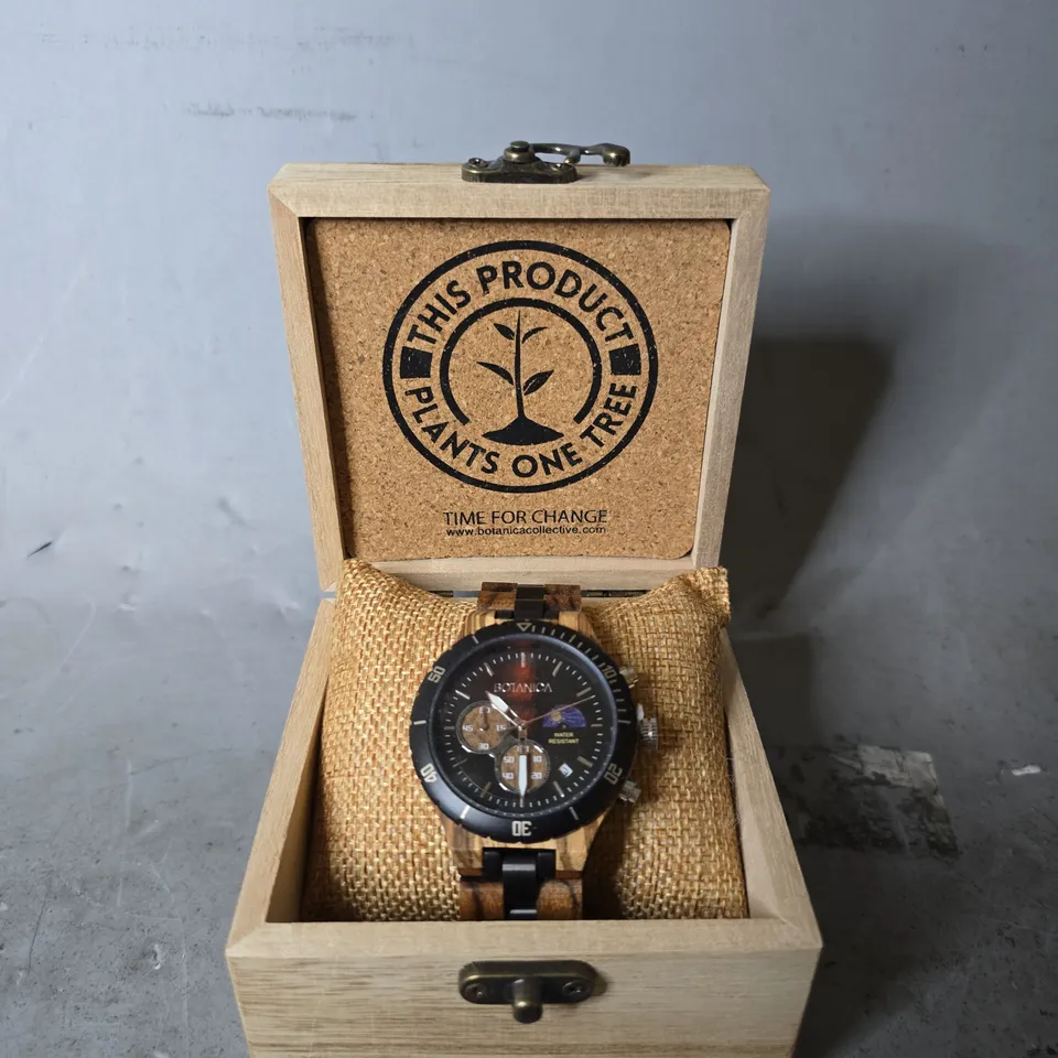 BOXED BATANICA EUROPA ZEBRAWOOD WATCH