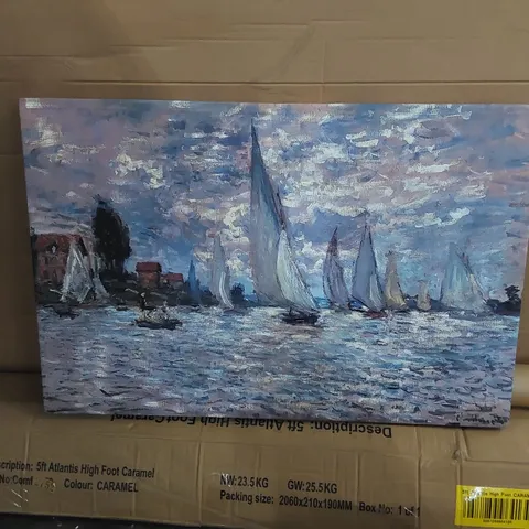 ABSTRACT BOAT RACE ON THE RIVER - WRAPPED CANVAS
