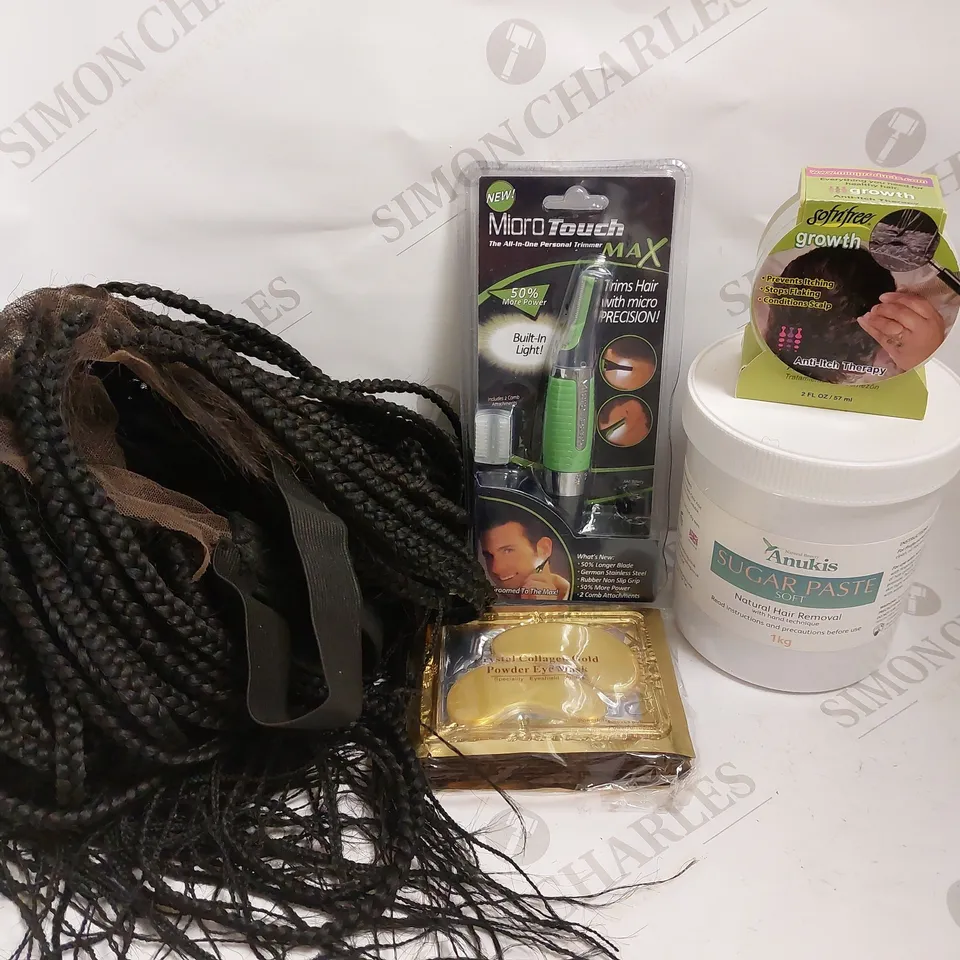 BOX OF APPROX 10 COSMETIC ITEMS TO INCLUDE MICROTOUCH MAX, COLLAGEN EYE MASKS, ANUKIS SUGAR PASTE