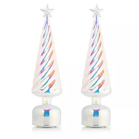 HOME REFLECTIONS SET OF TWO PRE LIT ROTATING GLASS CHRISTMAS TREES