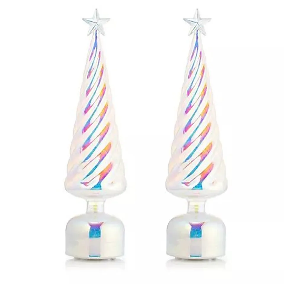 HOME REFLECTIONS SET OF TWO PRE LIT ROTATING GLASS CHRISTMAS TREES