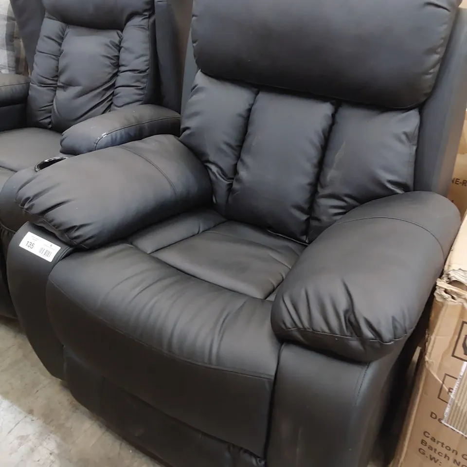 DESIGNER POWER RECLINING EASY CHAIR BLACK LEATHER 