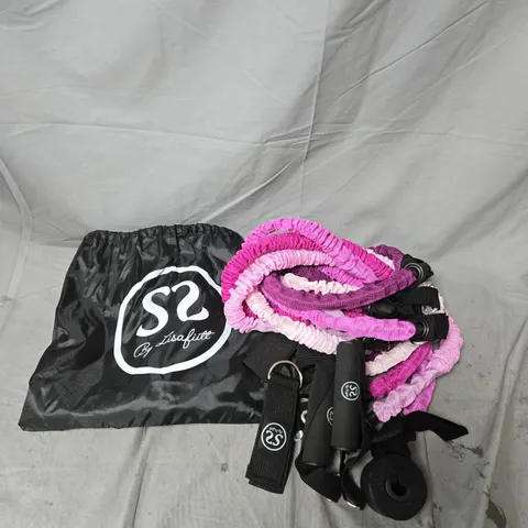 BOX OF APPROXIMATELY 10 STRONG AND SXY BY LISAFITT PINK RESISTANCE BAND SETS