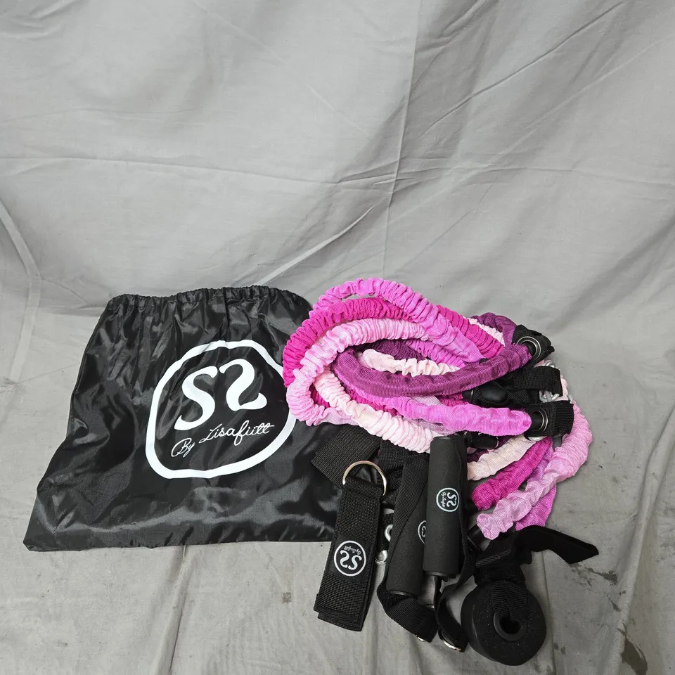 BOX OF APPROXIMATELY 10 STRONG AND SXY BY LISAFITT PINK RESISTANCE BAND SETS