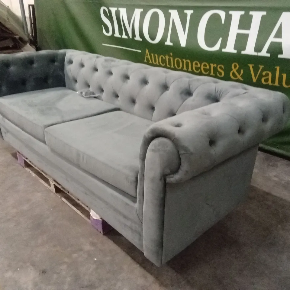 QUALITY DESIGNER 3 SEATER CHESTERFIELD SOFA BED - CHARCOAL VELVET