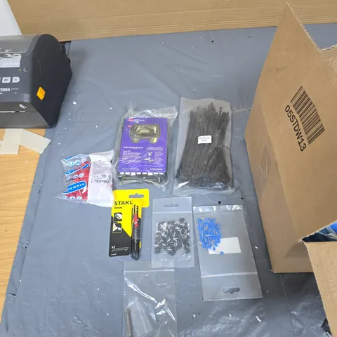 ASSORTED HARDWARE COMPONENTS KIT – ZIP TIES, CABLE FASTENERS, CONNECTORS; STANLEY BLADE PACKAGING ASSORTED BOX OF LARGE QUANTITY OF DIY ACCESSORIES