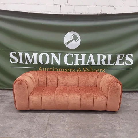 QUALITY DESIGNER BELLE 4 SEATER GLAM BLOCK FABRIC SOFA - BURNT ORANGE 