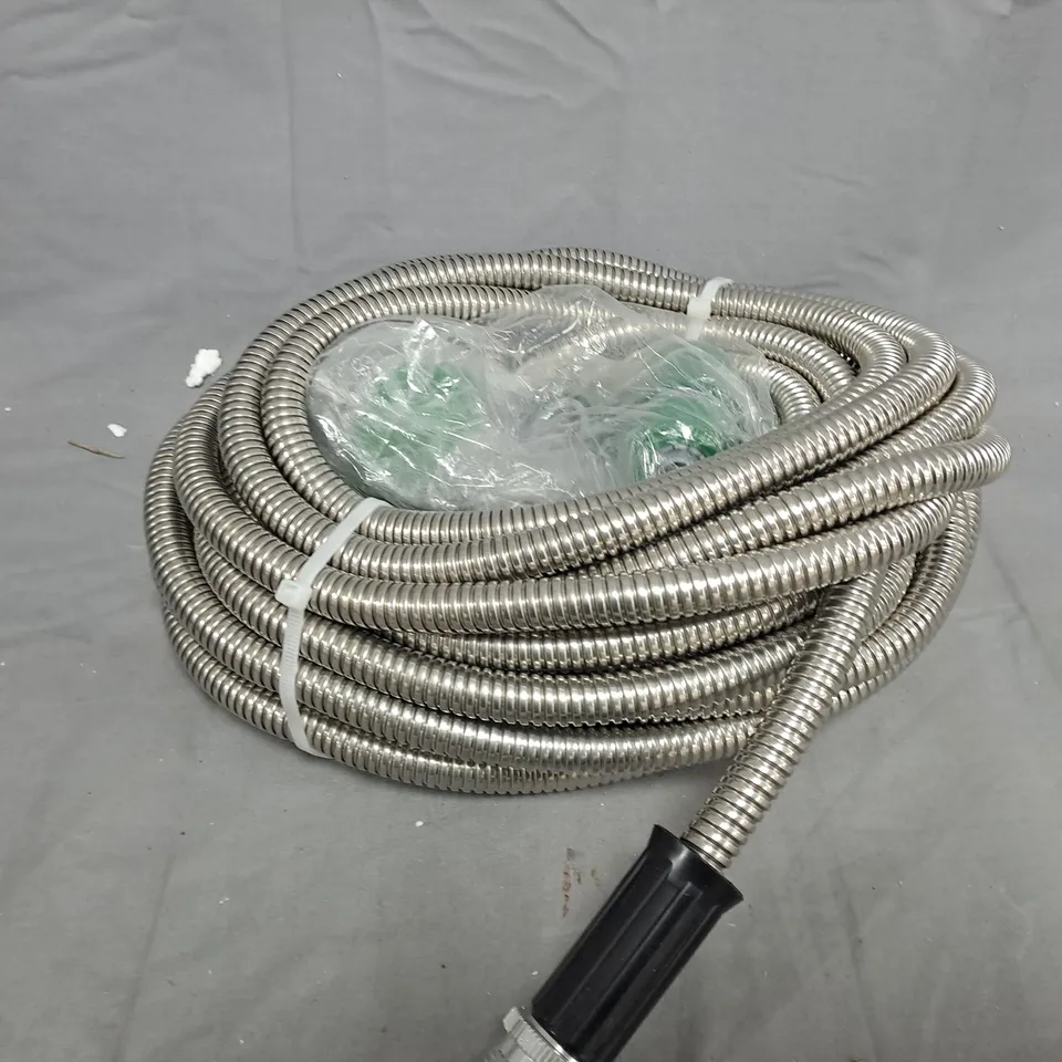 STAINLESS STEEL 50FT GARDEN HOSE WITH SPRAY GUN