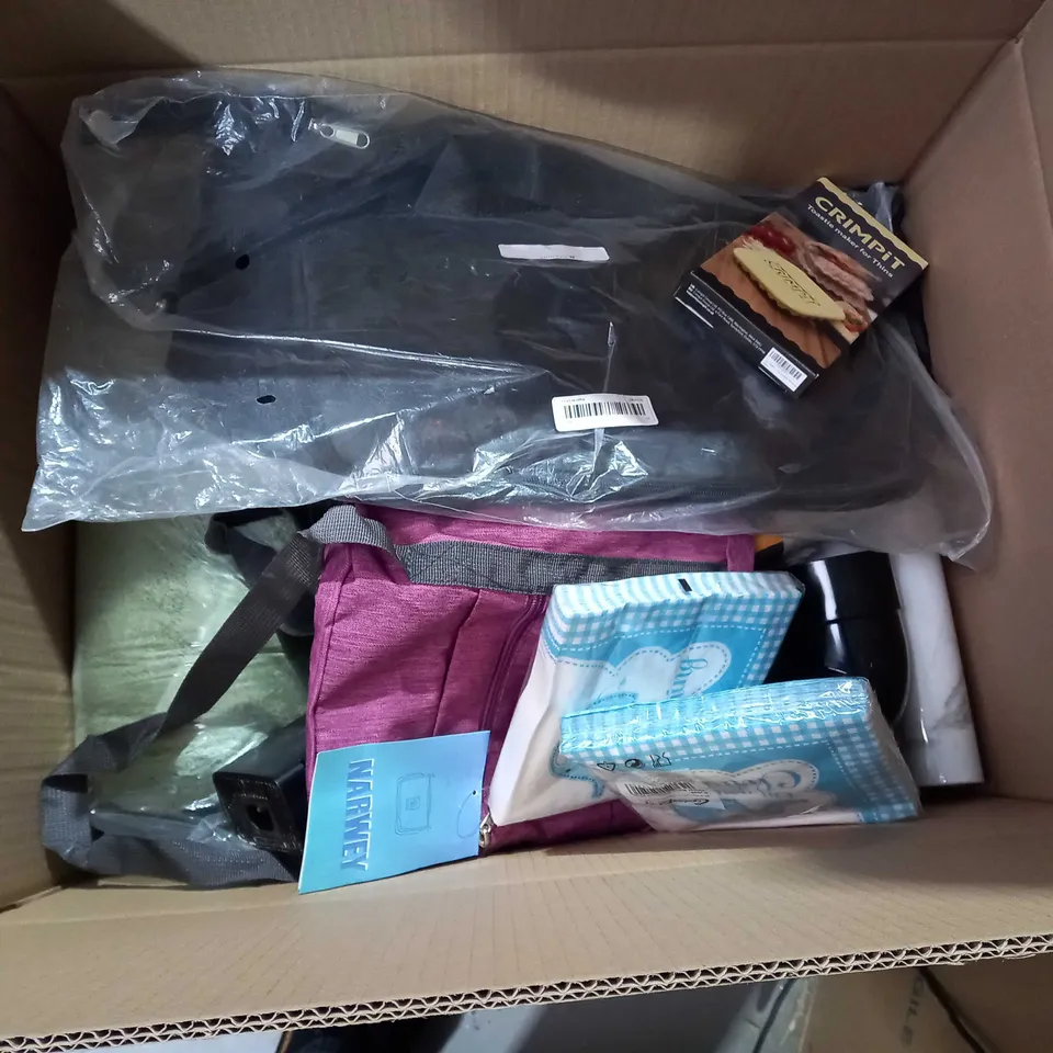 BOX OF APPROX 20 HOUSEHOLD ITEMS TO INCLUDE MCLAGGEN MUG, COTTON PILLOWCASES, DIT PAINT BY NO.