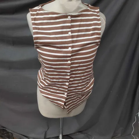 NEW LOOK WOMEN’S STRIPED SLEEVELESS TOP – BROWN & CREAM, UK 12 (EU 40, US 8)