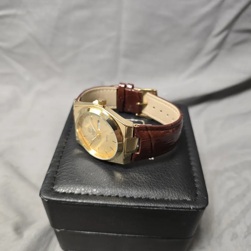 MENS ERNEST FERDINAND WATCH – DAY DATE CALENDAR DIAL – LEATHER STRAP – 3ATM WATER RESISTANT - GIFT BOX