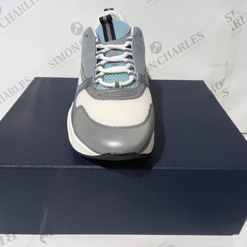 BOXED PAIR OF DIOR TRAINERS IN GREY/BLUE/WHITE EU SIZE 43