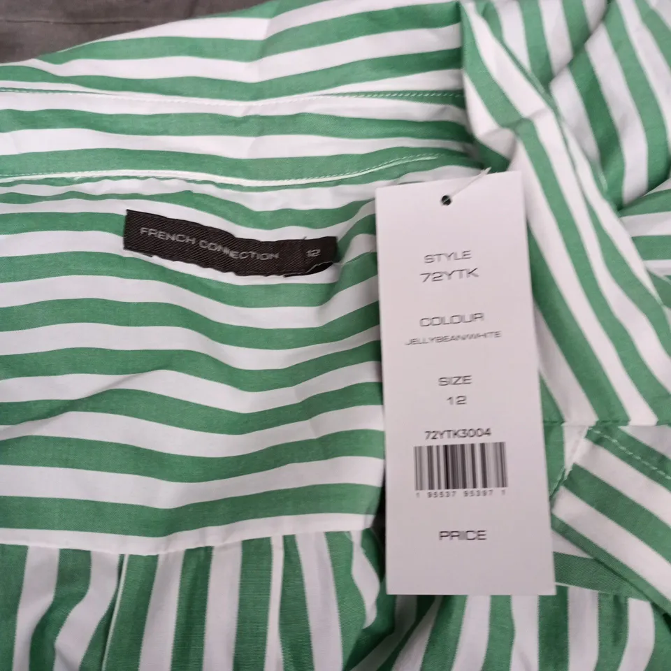 FRENCH CONNECTION STRIPED SHIRT – GREEN & WHITE, UK SIZE 12