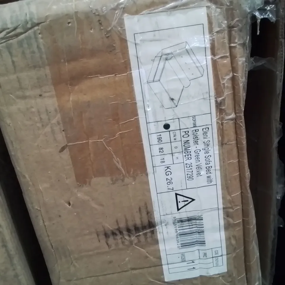 BOXED ELENI SINGLE SOFA BED WITH HOLSTER -GREEN VELVET-