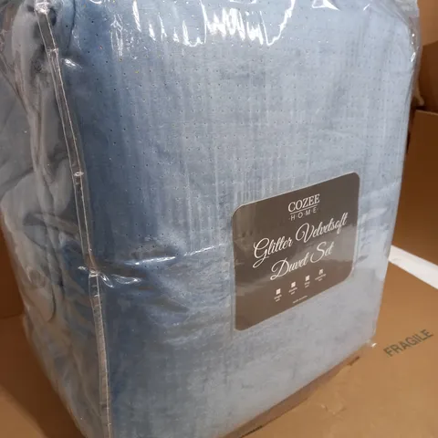 COZEE HOME GLITTER VELVETSOFT DUVET SET DUSKY BLUE SUPER KING