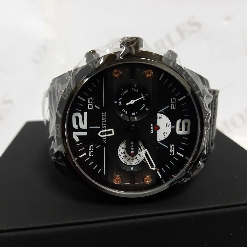 RUCKSTUHL SPORTS CHRONOGRAPH STYLE LEATHER STRAP WATCH RRP £560