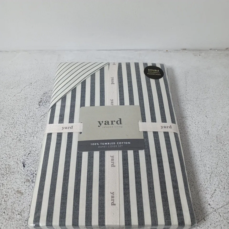 YARD RELAXED LIVING 100% COTTON DUVET COVER SET – STRIPED (TWO PILLOWCASES) - DOUBLE 