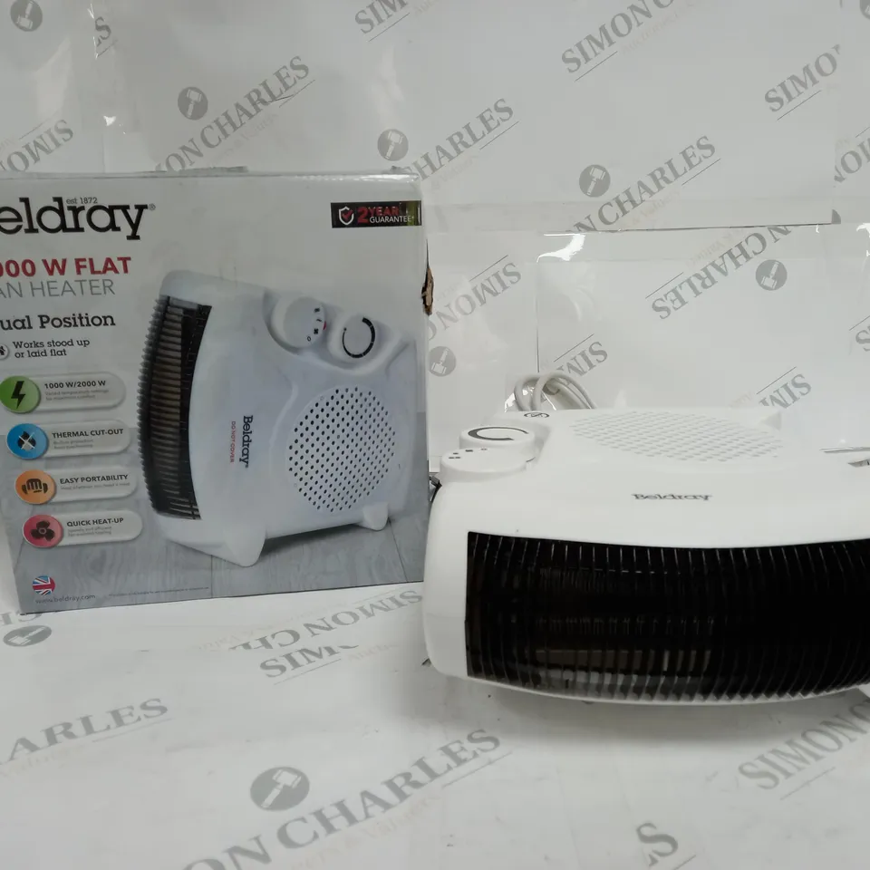 BOXED BELDRAY 2000W FLAT FAN HEATER - DUAL POSITION