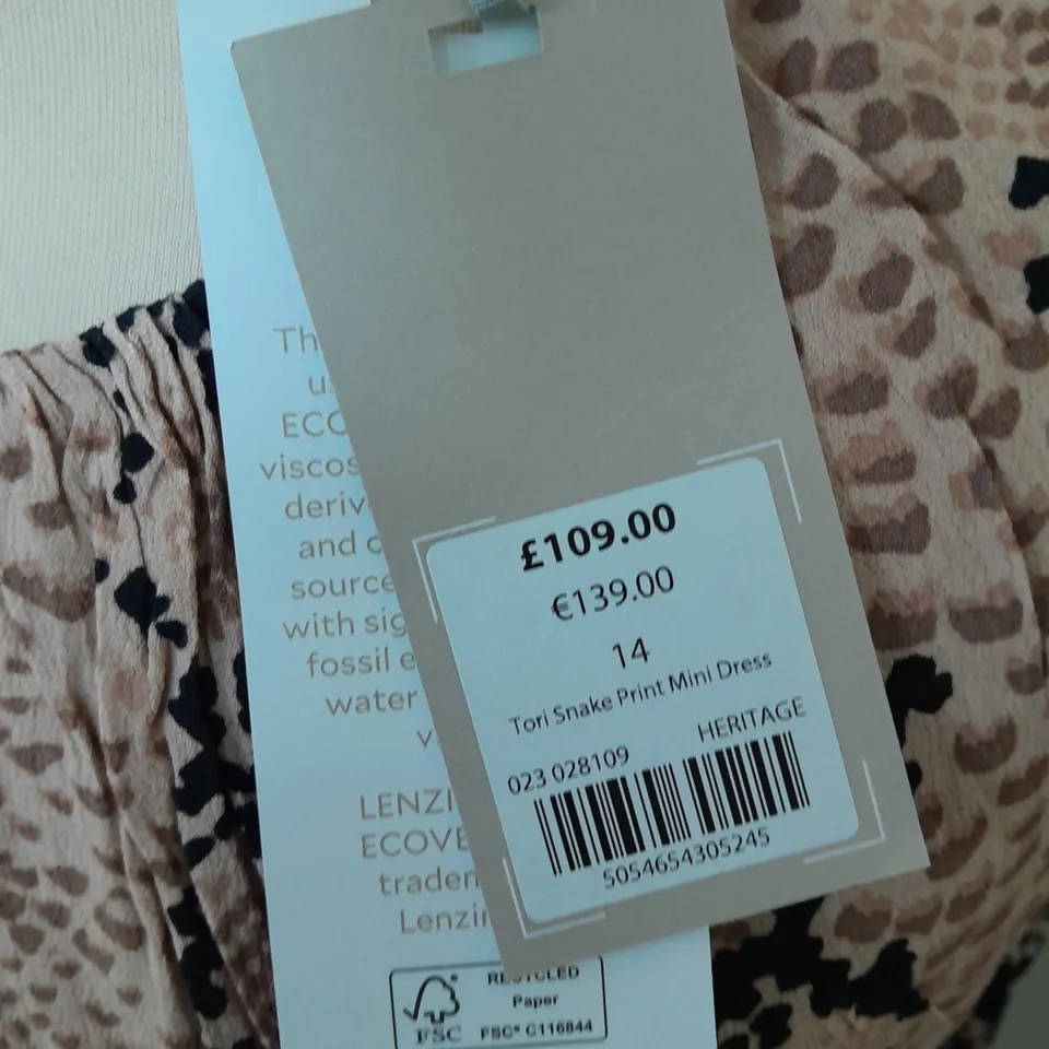MINT VELVET TORI SNAKE PRINT MINI DRESS - 14