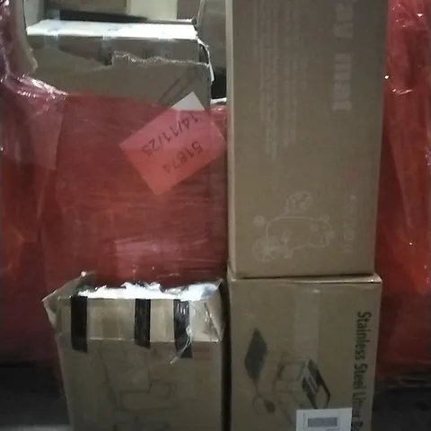 PALLET OF ASSORTED HOUSEHOLD GOODS AND PRODUCTS TO INCLUDE;OFFICE CHAIR,STAINLESS STEEL LITTERBOX,PLAYMAT
