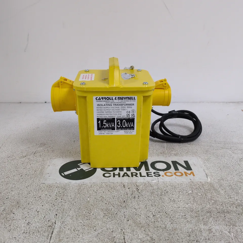 CARROLL & MENNELL ISOLATING TRANSFORMER – YELLOW, 1.5KVA / 3.0KVA