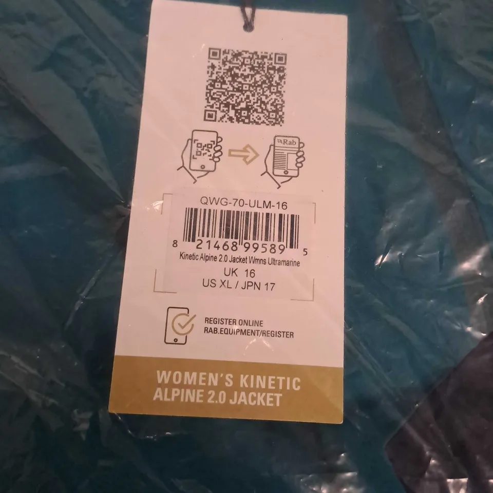 BAGGED RAB KINETIC ALPINE 2.0 WOMENS JACKET IN ULTRAMARINE - UK 16