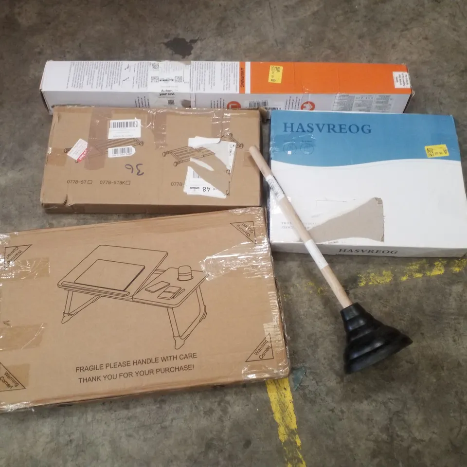 PALLET CONTAINING ASSORTED PRODUCTS INCLUDING PLUNGER, LAPTOP DESK, RETRACTABLE SAFETY GATE & KITCHEN PULL DOWN FAUCET