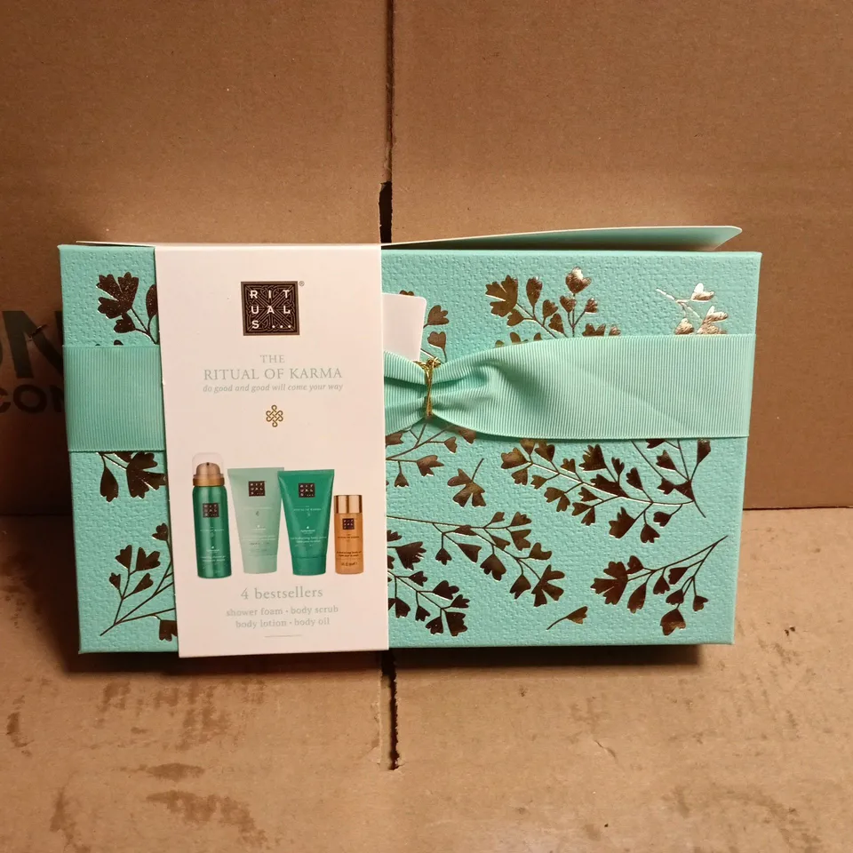 RITUALS... THE RITUAL OF KARMA 4 ITEM SET TO INCLUDE BODY SCRUB, SHOWER FOAM ETC