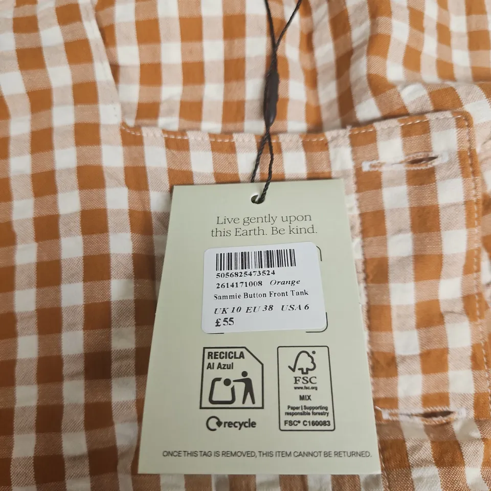 NOBODY'S CHILD ORANGE SAMMIE BUTTON FRONT TANK – UK 10 (EU 38) (USA 6)