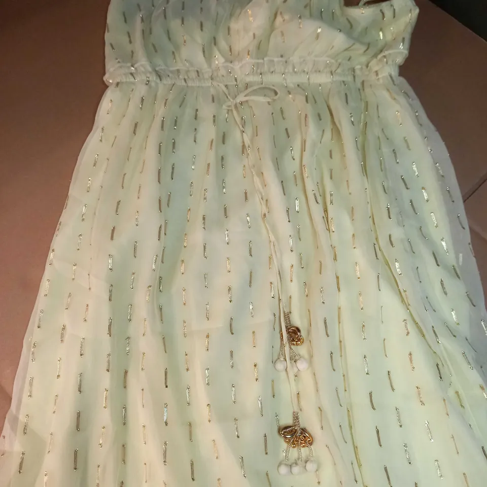 RIVER ISLAND YELLOW/GOLD DETAILED FLOWING MAXI DRESS - SIZE 12