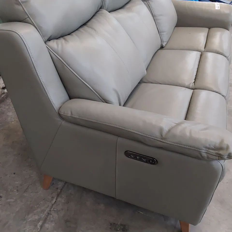 DESIGNER POWER RECLINING THREE SEATER SOFA GREY LEATHER 