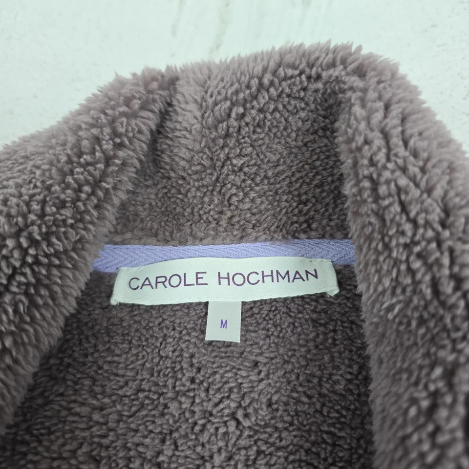CAROLE HOCHMAN HACCI BONDED SHERPA CARDIGAN – FLORAL GREY, SIZE M 