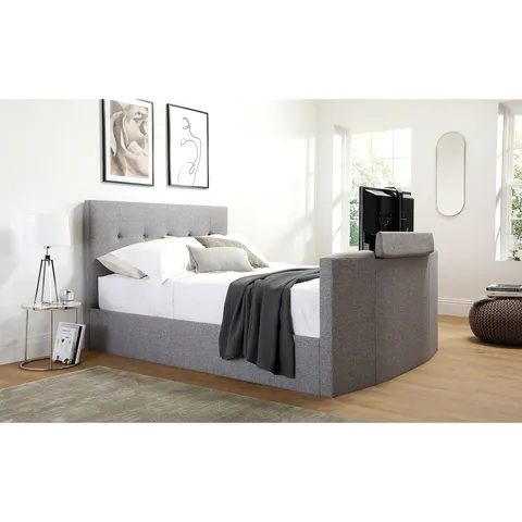 BRAND NEW BOXED LANGHAM DOUBLE OTTOMAN TV BED, LIGHT GREY CLASSIC LINEN-WEAVE FABRIC (5 BOXES)