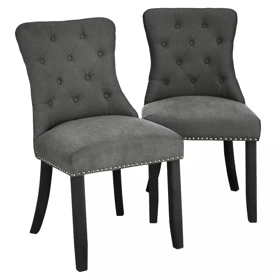 WARWICK VELVET PAIR OF STANDARD DINING CHAIRS - CHARCOAL/BLACK - COLLECTION ONLY RRP £199