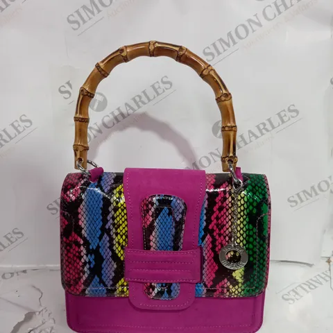 MODA IN PELLE PURPLE SNAKE SKIN WOODEN STRAP BAG