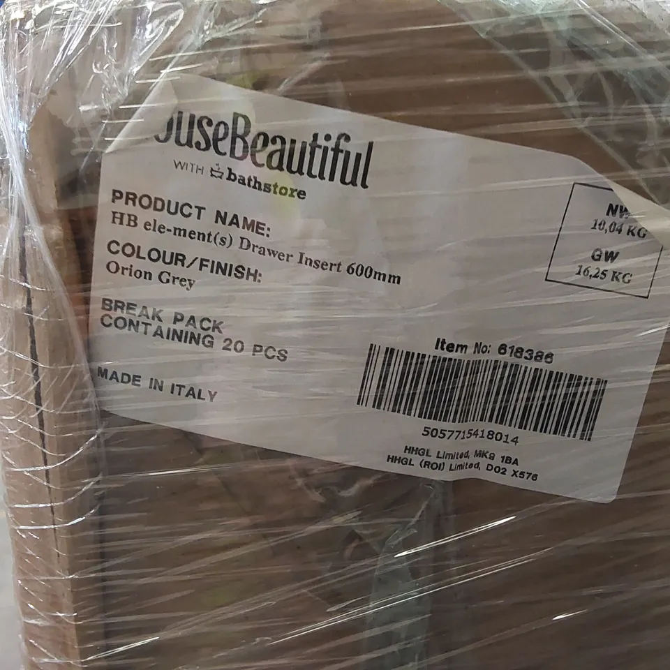 PALLET OF APPROXIMATELY 70x BATHSTORE HOUSE BEAUTIFUL 600MM PLASTIC DRAWER INSERTS 