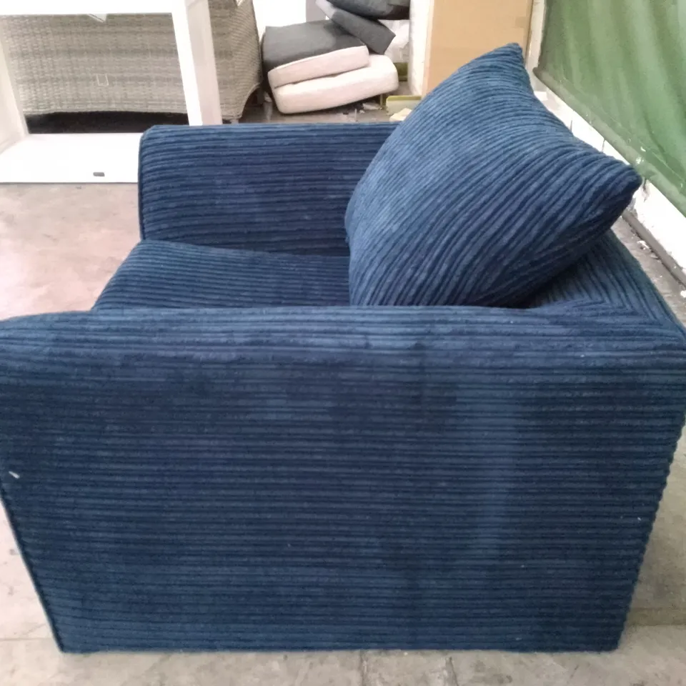 QUALITY DESIGNER ARMCHAIR - DARK BLUE CORDUROY FABRIC