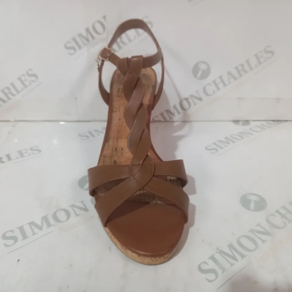 BOXED DUNE LONDON OPEN TOE WEDGE SANDALS IN BROWN SIZE 6